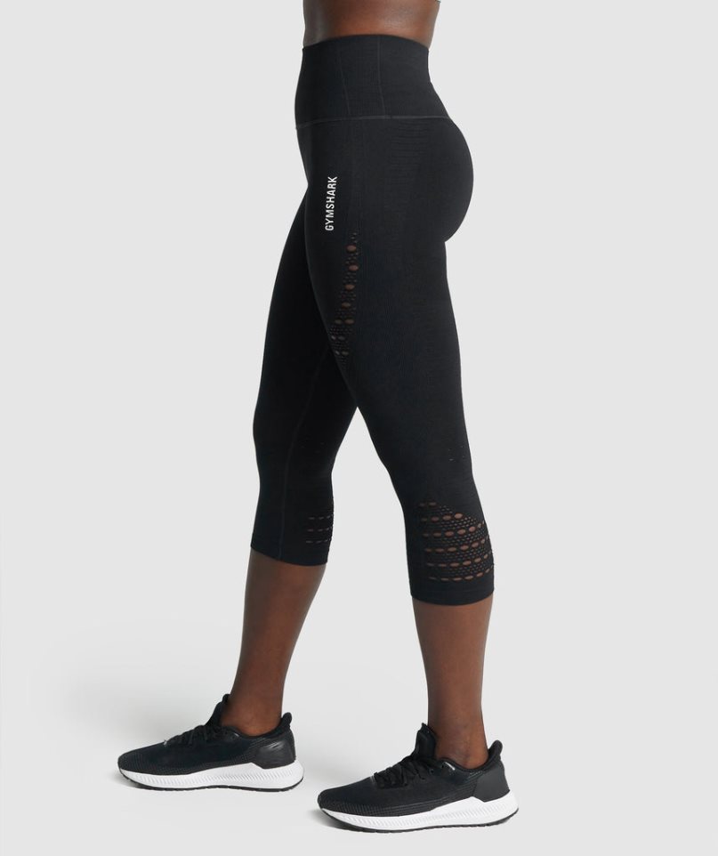 Legginsy Gymshark Energy Seamless Cropped Damskie Czarne | PL 730AZF